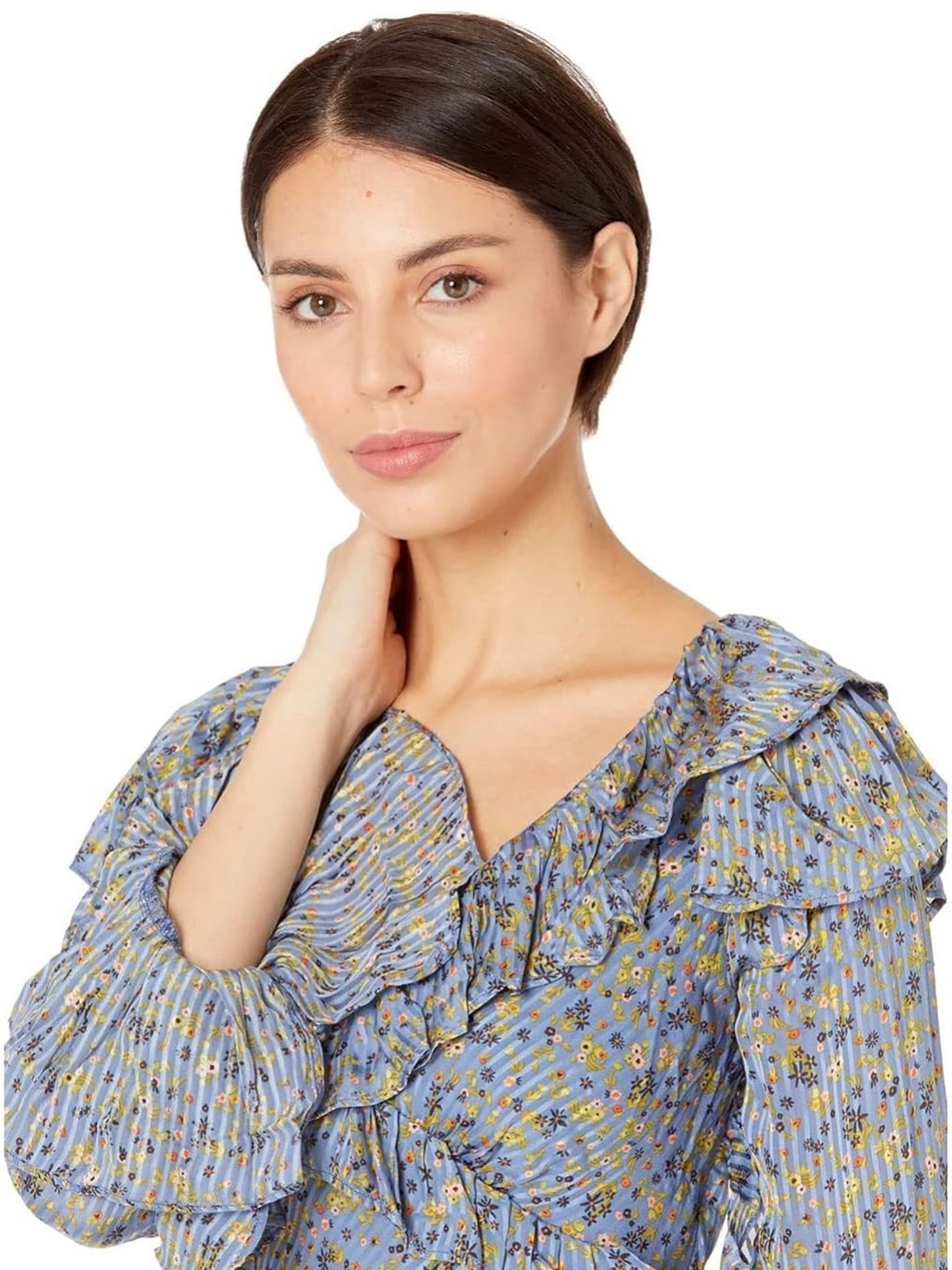 Free People Long Sleeve Empire Mini Dress Blue Size 2 - Picture 2 of 13